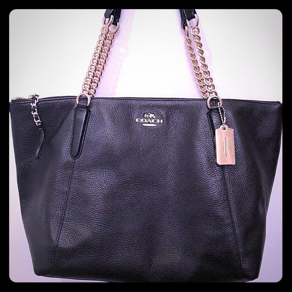 Coach Blk Pebbled Leather Ava Chain Tote # f22211